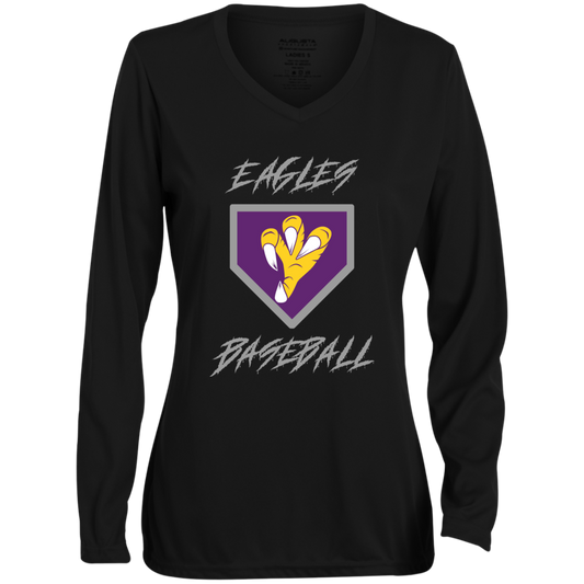 Talons Out Eagles Baseball Ladies' Moisture-Wicking Long Sleeve V-Neck Tee Black or White