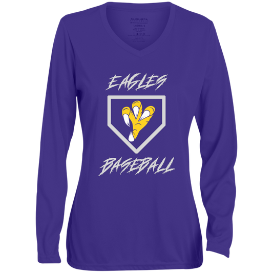 Talons Out Eagles Baseball Ladies' Moisture-Wicking Long Sleeve V-Neck Tee Purple